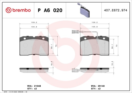 Bremseklosser BREMBO P A6 020 Bremseklosser BREMBO P A6 020
