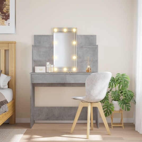Sminkebord med LED-lys betonggrå 96x40x142 cm 8721012045187 Sminkebord med LED-lys betonggrå 96x40x142 cm 8721012045187