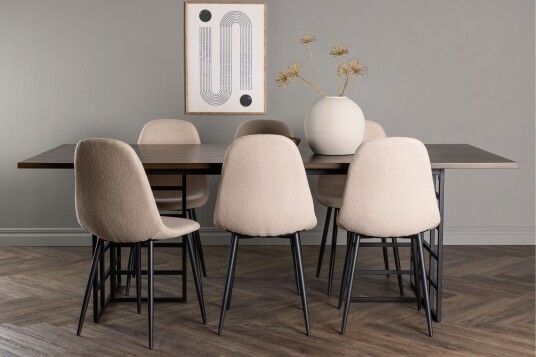 Venture Home Ystad Spisegruppe 220 cm Rektangulær med 6 Polar Stoler Beige