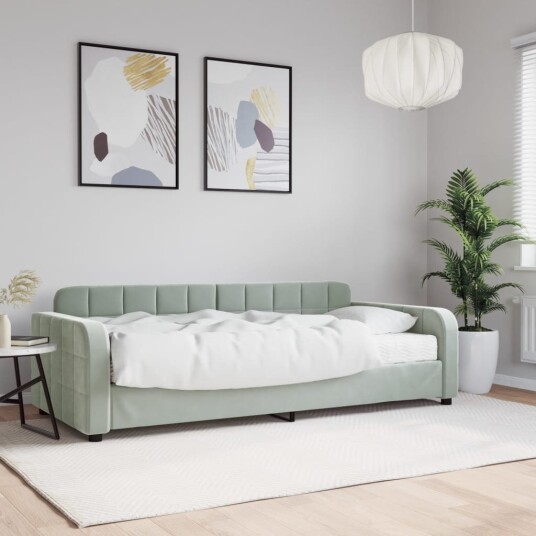  Dagseng med madrass lysegrå 90x190 cm fløyel