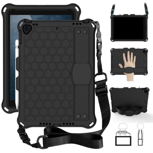 INCOVER iPad 10.2" (2021 / 2020 / 2019) / iPad Pro 10.5 / iPad Air (2019) Barnedeksel med Skulderstropp - Bikube Mønster - Svart