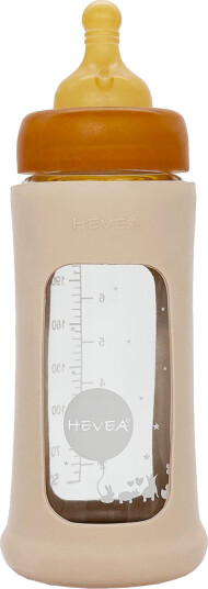 HEVEA Wide Neck Baby Glass Bottle With Sleeve 250Ml/8.5Oz Single-Pack - Beige - 250ML/OZ HEVEA Wide Neck Baby Glass Bottle With Sleeve 250Ml/8.5Oz Single-Pack - Beige - 250ML/OZ