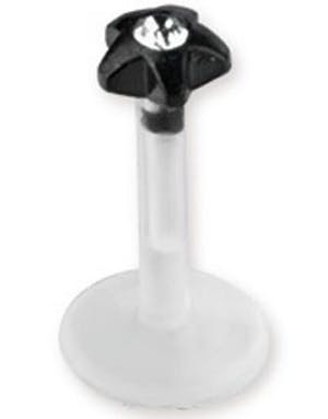 Labrett med Svart Stjerne & Klar Sten Strl 1.2 x 8 mm med 3 mm kule