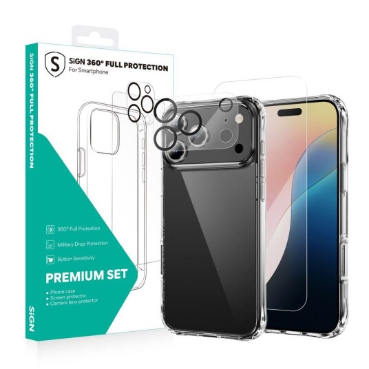 SiGN 360 Full Beskyttelsespakke med Skjerm og Kamerabeskyttelse til iPhone 17 Pro Max SiGN 360 Full Beskyttelsespakke med Skjerm og Kamerabeskyttelse til iPhone 17 Pro Max
