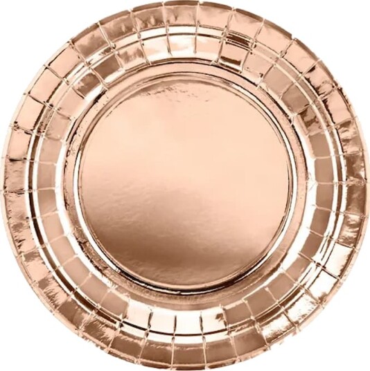 6 stk Metallisk Rosegull Papptallerkener 18 cm