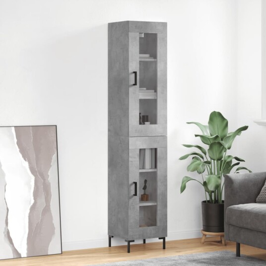 vidaXL Highboard betonggrå 34,5x34x180 cm konstruert tre 8720845488512