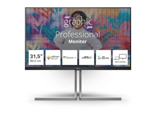AOC U32U3CV 31.5" 4K UHD Nano IPS PC-skjerm med USB-C og HDR, Sort AOC U32U3CV 31.5" 4K UHD Nano IPS PC-skjerm med USB-C og HDR, Sort
