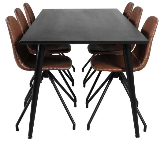 Venture Design Dipp & Polar spisegruppe Svart/brun 6 st stoler & bord 180 x 90 cm