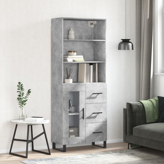 vidaXL Highboard betong grå 69,5x34x180 cm konstruert tre 8720845929046