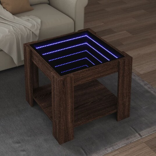 Salongbord med LED brun eik 53x53x45 cm konstruert tre 847545