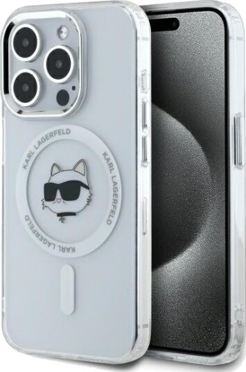 Karl Lagerfeld MagSafe iPhone 15 Pro Deksel med Choupette Hode - Hvit