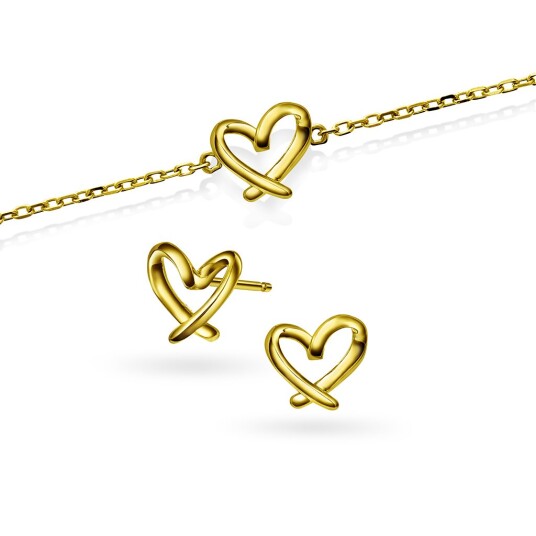 Pan Jewelry Smykkesett med armbånd og øredobber i forgylt 925 sølv med hjerte