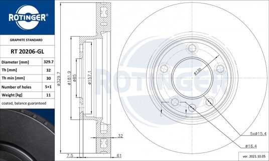Bremseskive ROTINGER RT 20206 GL