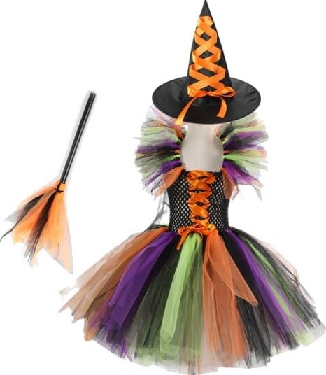 Halloween Heksekostyme til Jente med Kjole og Kost