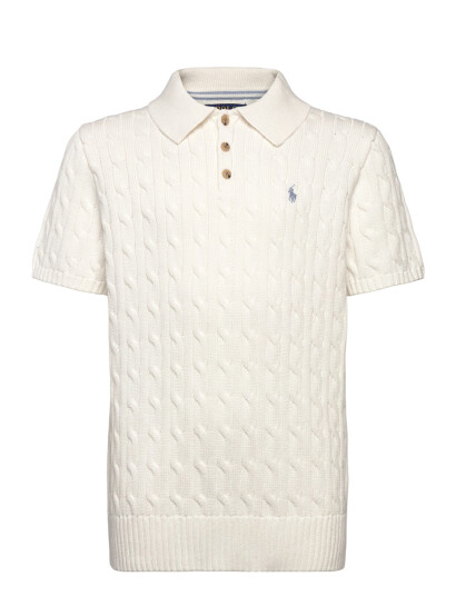 Ralph Lauren Kids Cable Knit Cotton Polo Collar Sweater Cream 138 149