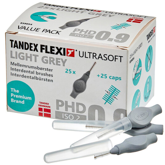 25 stk. Tandex Flexi ULTRASOFT Gap børster 0,60 mm ISO 2 LYS Grå
