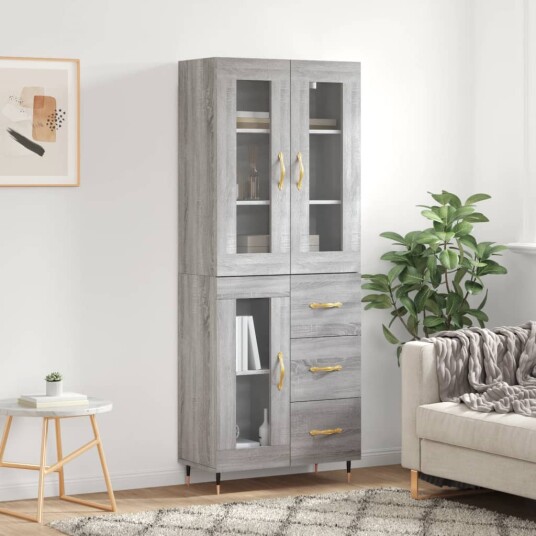 vidaXL Highboard grå sonoma 69,5x34x180 cm konstruert tre 8720845480059