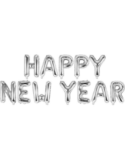 Happy New Year Sølvfarget Folieballong 370cmx35cm