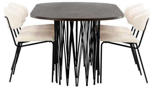 Venture Design Stone oval & Chico spisegruppe Hvit/mokka 4 stoler & bord 220 x 100 cm