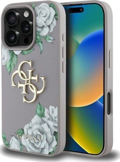 GUESS Grained Roses Big 4G Logo iPhone 16 Pro Case - Purple