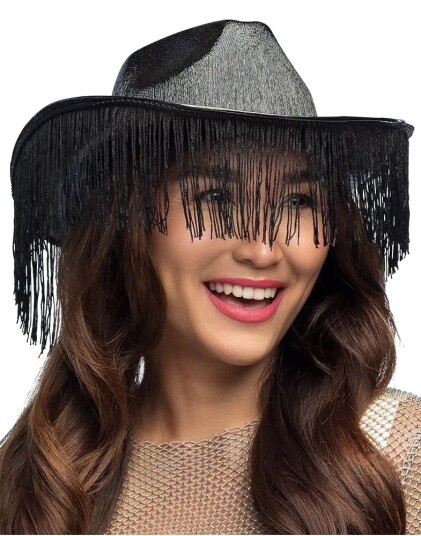 Cowboyhatt med Frynser – Holografisk Svart Cowboyhatt med Frynser – Holografisk Svart