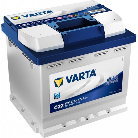 VARTA Blue Dynamic Batteri 12V 52AH 470CCA (207x175x190/190mm) +høyre C22. VARTA Blue Dynamic Batteri 12V 52AH 470CCA (207x175x190/190mm) +høyre C22.
