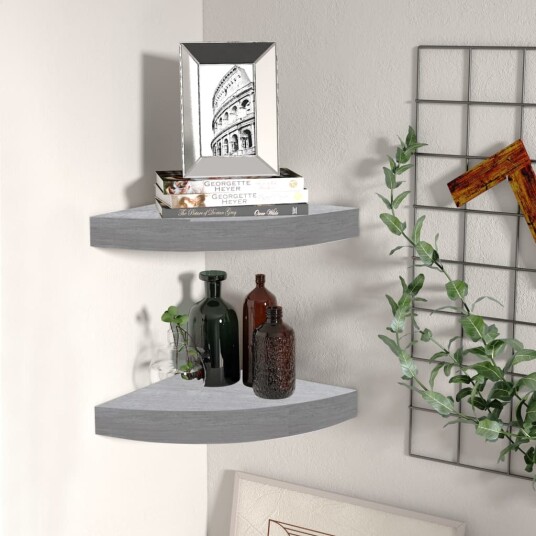vidaXL Hj?rnehyller vegghengt 2 stk betonggr? 25x25x3,8 cm MDF