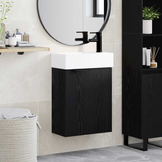 Badeværelses enhet med kran Svart eik 45,5 x 22,5 x 84 cm Badeværelses enhet med kran Svart eik 45,5 x 22,5 x 84 cm