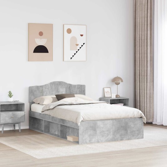  Sengestamme med hodegjerde Betong 120 x 190 cm Massiv furu