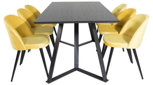 Venture Design Marina & Velvet spisegruppe Svart/gul 6 st stoler & bord 180 x 90 cm