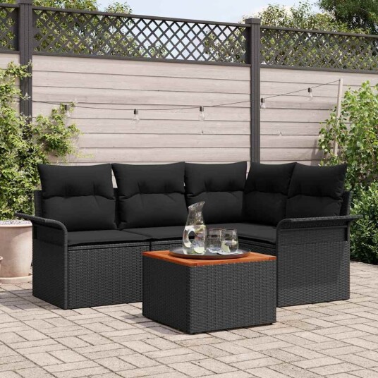 vidaXL Hagesofa Set med lagring 5 pcs Svart polyrotting