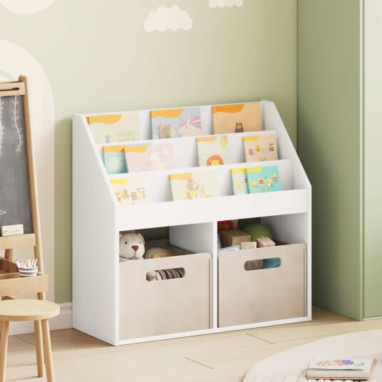 vidaXL Barneskrivebokhylle Hvit 72,5 x 29,5 x 69 cm Konstruert tre vidaXL Barneskrivebokhylle Hvit 72,5 x 29,5 x 69 cm Konstruert tre