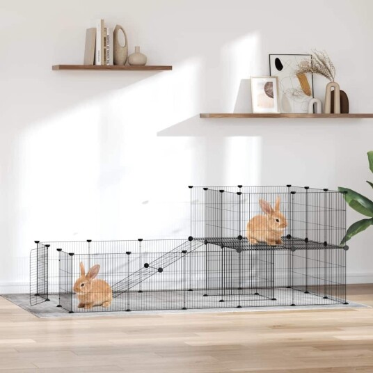 Vidaxl Dyrebur 36 Paneler Med Dør Svart 35X35 cm Stål