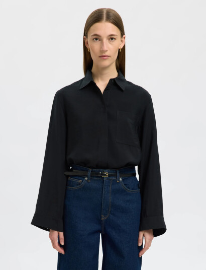 Selected Slfamara Ls Relaxed Shirt Noos - Black - 34
