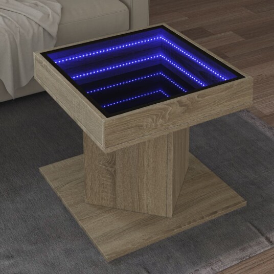  Salongbord med LED sonoma eik 50x50x45 cm konstruert tre 847562
