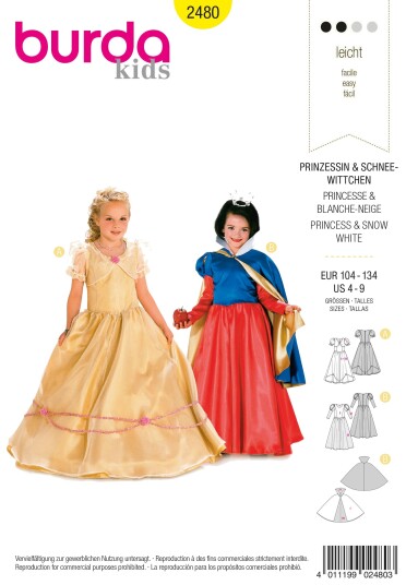 Burda 2480 Prinsesse & Snøhvit EUR 104–134 Burda 2480 Prinsesse & Snøhvit EUR 104–134