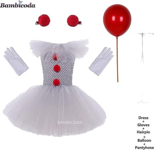 Halloween Skummelt Klovnekostyme med Grå Tutu-kjole til Jente T