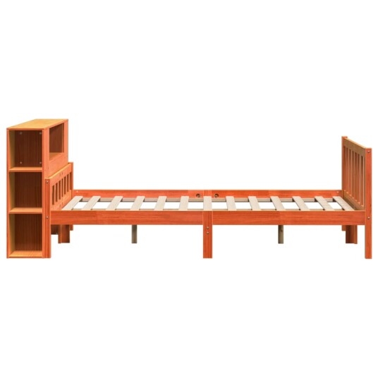 Seng med bokhylle uten madrass voksbrun 160x200 cm heltre 8721158608895