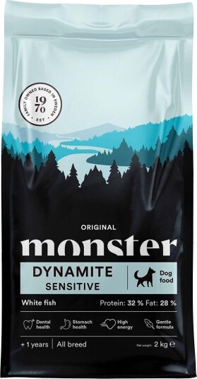 Monster Pet Food Adult Original Dog Dynamite Sensitive White Tørrfôr til Hund Fish