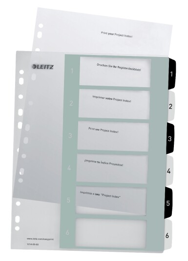 LEITZ Register PP PC-utskrift A4+ 1-6 Hv/Sort