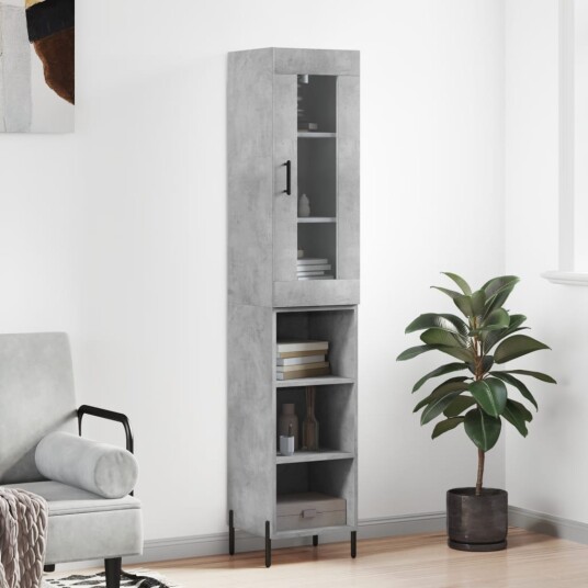 vidaXL Highboard betonggrå 34,5x34x180 cm konstruert tre 8720845487959