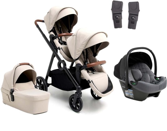 Beemoo Pro Multi 2 Søskenvogn inkl. Route i-Size Babybilstol Latte Beige/Mineral Grey
