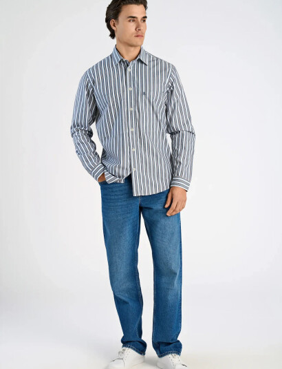 Lindbergh Fine Striped L/S Shirt - Blue - L Lindbergh Fine Striped L/S Shirt - Blue - L
