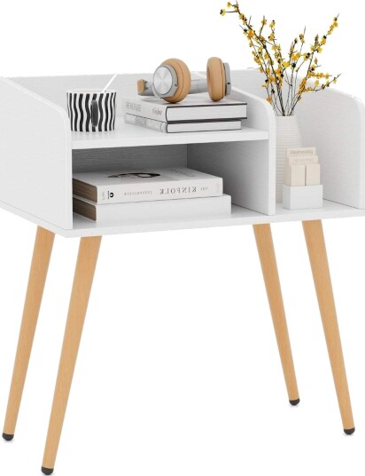 Nattbord sidebord med åpent rom sofabord med metallstøtteben 50 x 32 x 58 cm hvit 1 stk.