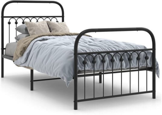 Sengeramme i metall med hode- og fotgavl svart 90x190 cm 8721102644993