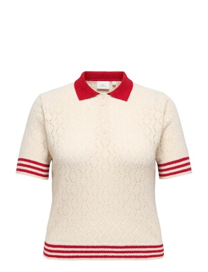 ONLY Carmakoma Carsunny Ss Pointelle Polo Knt   Red   54