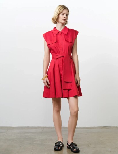 French Connection Alexis Cotton Belted Dress   Red   42