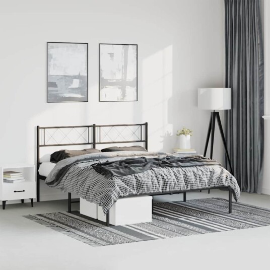 vidaXL Sengeramme i metall med hodegavl svart 135x190 cm 8721012190559