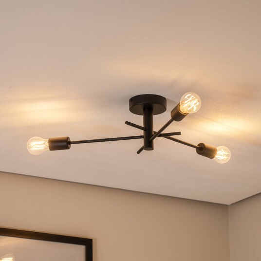 Argon Garos taklampe svart stål 3 lyskilder