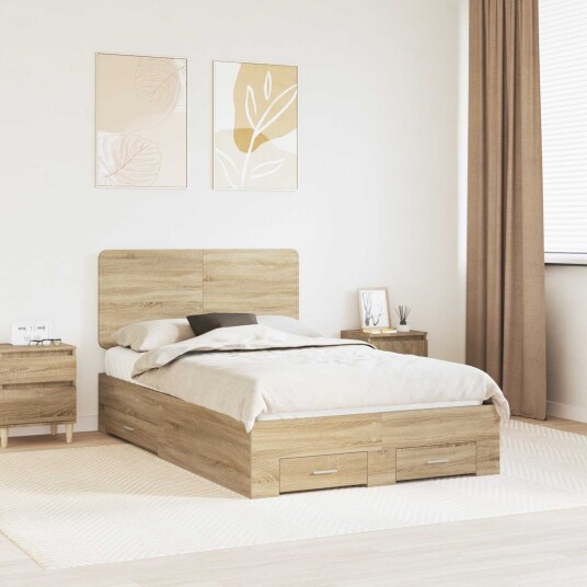  Sengestamme med skuff Sonoma eik 135 x 190 cm Konstruert tre